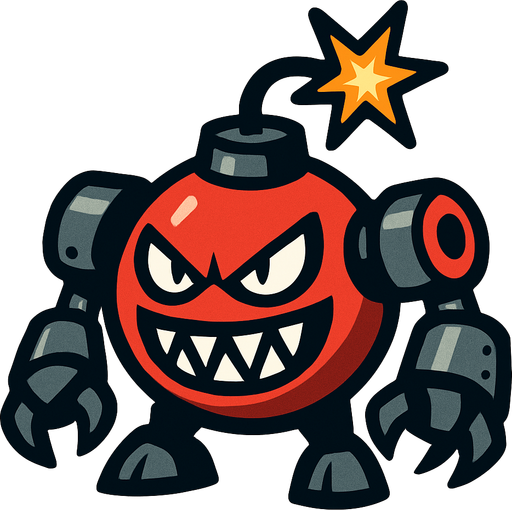 2d dangerous robot bomb.
In-Game asset.  2d.  High contrast.  No shadows