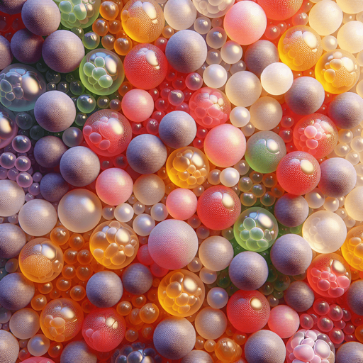 Fruit jelly boba pearls, no cup
Single Game Texture. In-Game asset. 2d. Blank background. High contrast. No shadows.