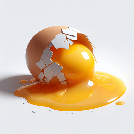 cracked egg white and yolk seeping. Single Game Texture. In-Game asset. 2d. Blank background. High contrast. No shadows.