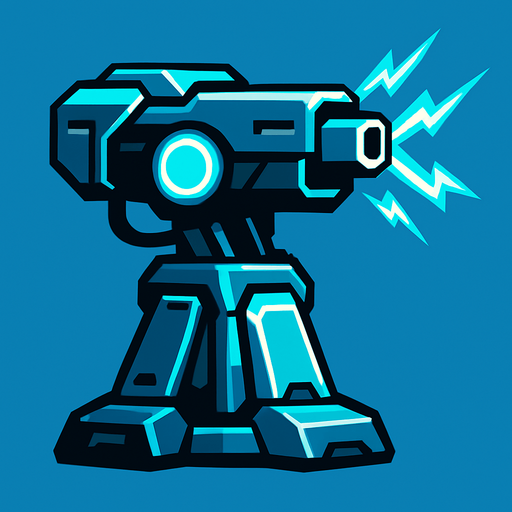 Torreta futurista electrica.
In-Game asset.  2d.  High contrast.  No shadows