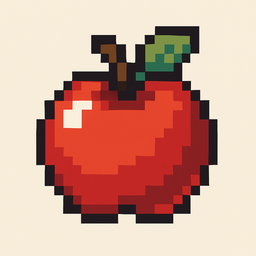 Pixel art apple.
In-Game asset.  2d.  High contrast.  No shadows