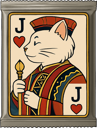 Change the graphic on the picture to be this cat, but like he’s a Jack on a playing card. Seen from the side in the same position as it would look in a regular deck of cards.
