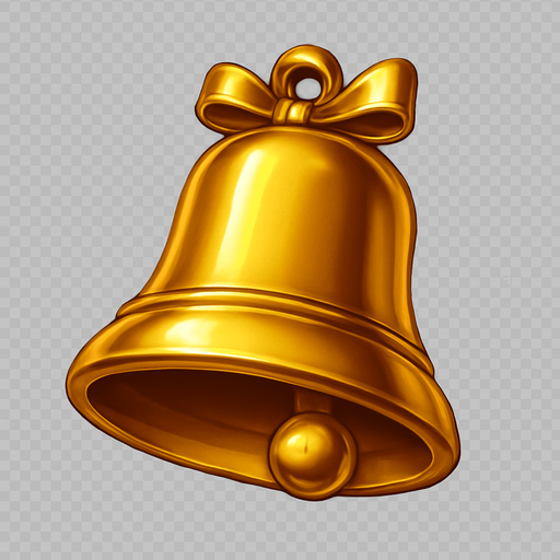 Crea un asset para el símbolo 'D' de Megaways: una Campana Dorada.
Una campana clásica de tragamonedas, pero con un acabado dorado metálico y pulido. Debe tener un brillo sutil y un diseño elegante. Puede tener un pequeño lazo o detalles decorativos. Estilo de casino tradicional y lujoso. Fondo transparente. Símbolo de ganancias (25x).
In-Game asset.  2d.  High contrast.  No shadows