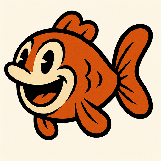Rubber Hose Style Orange Happy Fish.
In-Game asset.  2d.  High contrast.  No shadows