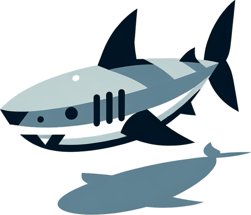 A shark.
Single Game Texture.  In-Game asset.  2d.  Blank background.  High contrast.  No shadows