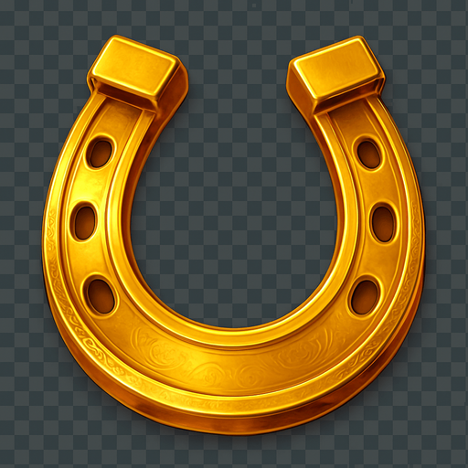 Crea un asset para el símbolo 'F' de Megaways: una Herradura Dorada.
Una herradura clásica, pero de color dorado brillante y con un acabado metálico. Puede tener pequeños detalles grabados o incrustaciones sutiles. Debe transmitir buena suerte y fortuna (15x). Estilo de casino elegante. Fondo transparente. Un amuleto de la suerte..
In-Game asset.  2d.  High contrast.  No shadows