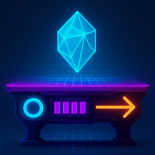 N Neon cyberpunk futuristic glowing side-view 2d platformer style platform flat top hologram light crystal grid projection