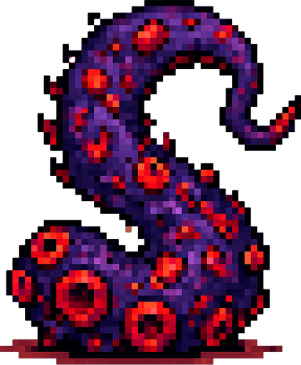2d pixel art high quality enfected mutant purple and red tentacle.
In-Game asset.  2d.  High contrast.  No shadows