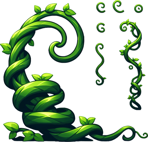 One green vine
Single Game Texture. In-Game asset. 2d. Blank background. High contrast. No shadows.