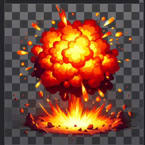 fire explosion.
Single Game Texture.  In-Game asset.  2d.  Blank background.  High contrast.  No shadows