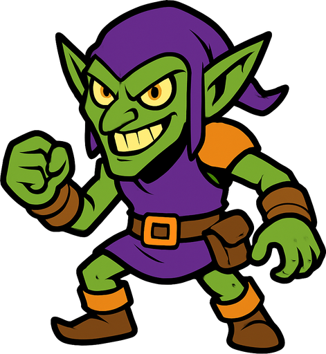 Green goblin without backround.
In-Game asset.  2d.  High contrast.  No shadows