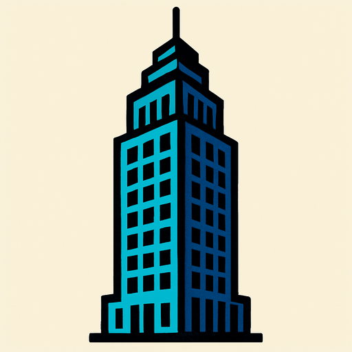 skyscraper.
In-Game asset.  2d.  High contrast.  No shadows