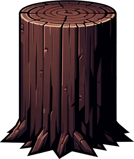 Ağaç kütüğü vektör tarzda dik bir adet koyu kahverengi.
Single Game Texture.  In-Game asset.  2d.  Blank background.  High contrast.  No shadows