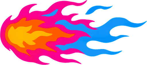 pink blue black and orange mixed horizontal fire ball.
In-Game asset.  2d.  High contrast.  No shadows
