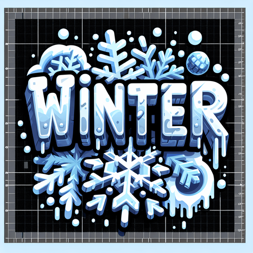 Create an SVG text design for "WINTER" in bold cartoon style with chunky rounded letters. Add small snowflake accents and icy details in cool, frosty blues and white.​​​​​​​​​​​​​​​​.
Single Game Texture. In-Game asset. 2d. Blank background. High contrast. No shadows.