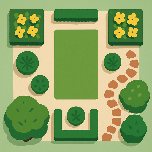 top view of a garden.
2d.  No shadows. In-game assetmodern, simple