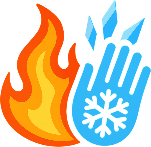 A Fire and Freeze Super Power 2D.
In-Game asset.  2d.  High contrast.  No shadows