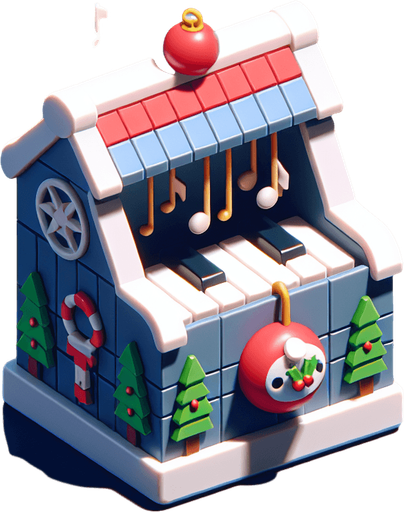 A christmas Music Box . Plastic style Single Game Texture. In-Game asset. 2d. Blank background. High contrast. No shadows.
