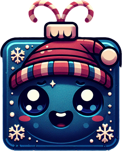 Perfectly square dark blue Christmas decoration. Cartoon. Cute art style. With face.