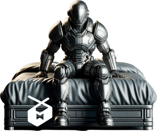 Hero is ironman and sitting on bed facing backward.
Single Game Texture. In-Game asset. 3d. Blank background. High contrast. No shadows.
