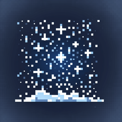 snow powder in the sky, pixel Single Game Texture. In-Game asset. 2d. Blank background. High contrast. No shadows.
