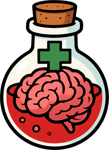2D. Brain illustrated healing potion..
In-Game asset.  2d.  High contrast.  No shadows