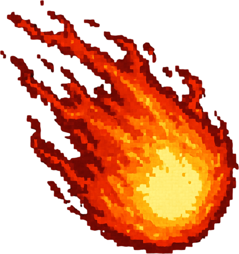 Fireball dark souls style 2d pixel art.
In-Game asset.  2d.  High contrast.  No shadows