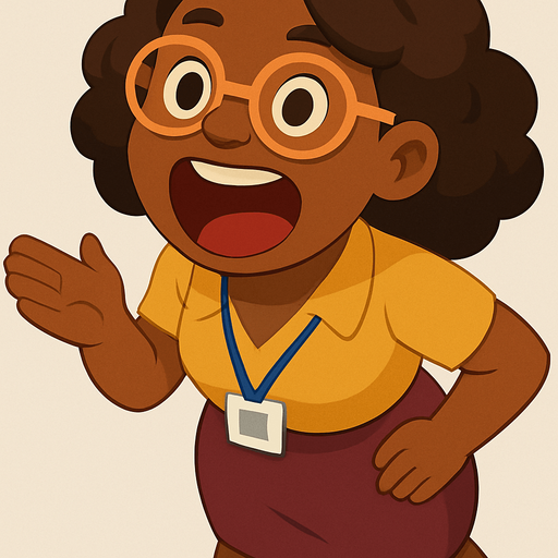 Make her open her mouth wide like she is talking very much, and lean forward slightly