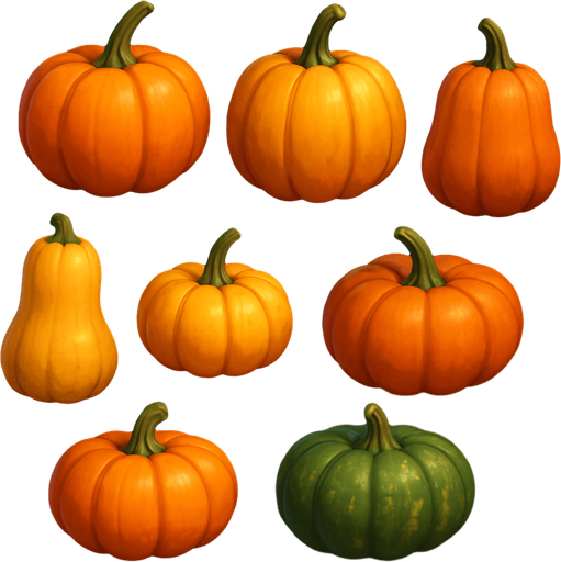 Pack of different pumpkin, painted 3D pumpkin, without black lines around it!
In-Game asset.  High contrast.  No shadows. 3D
