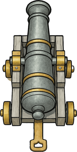17. century light gray with gold cannon for seaside only naked shooting cannon topdownlook medieval-semirealistic,.
In-Game asset.  2d.  High contrast.  No shadows