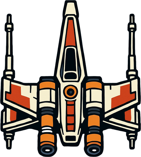 Una nave de Star wars mirada desde arriba.
In-Game asset.  2d.  High contrast.  No shadows
