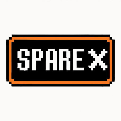 Black button with an orange outline that says "Spare" and has a X icon, pixel art.
In-Game asset.  2d.  High contrast.  No shadows