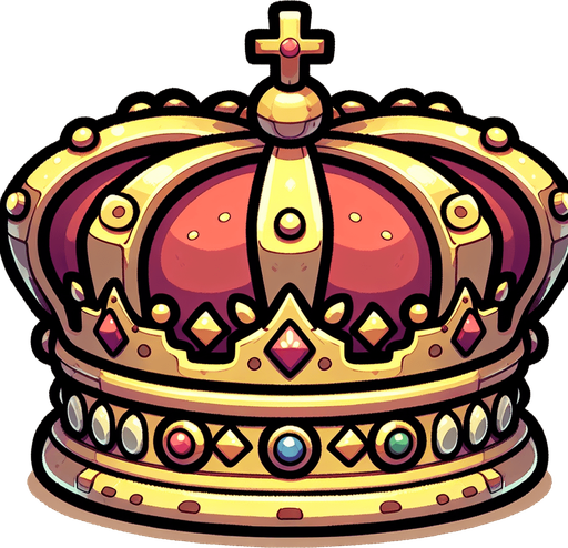 A royal crown. Side profile. Cartoon.
Single Game Texture.  In-Game asset.  2d.  Blank background.  High contrast.  No shadows