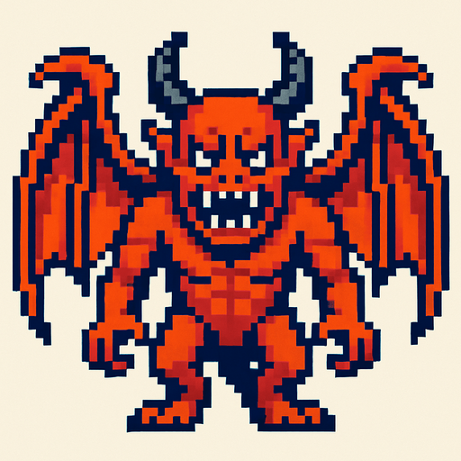un mounstro con alas hecho con pixeles.
In-Game asset.  2d.  High contrast.  No shadows