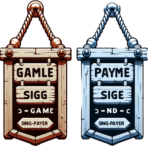 Cartel colgante.
Single Game Texture.  In-Game asset.  2d.  Blank background.  High contrast.  No shadows