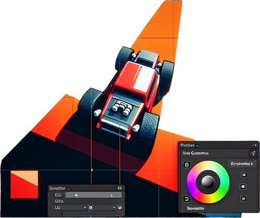 A  single car  looking upwards..
Single Game Texture. In-Game asset. 2d. Blank background. High contrast. No shadows.