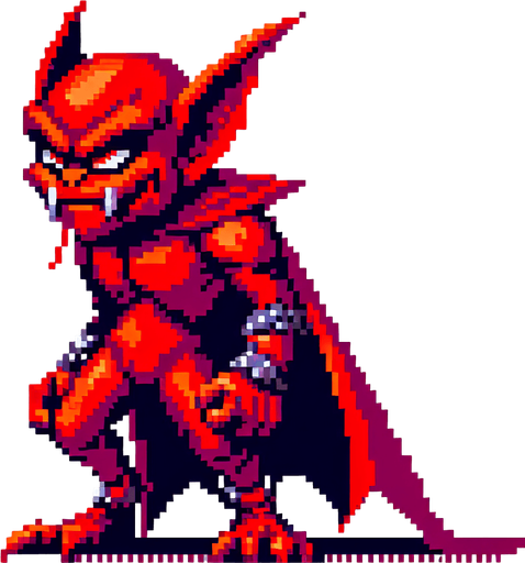 Pixel art in SNES Castlevania style. Red goblin Single Game Texture. In-Game asset. 2d. Blank background. High contrast. No shadows. Pixel art in SNES Castlevania style. Red goblin