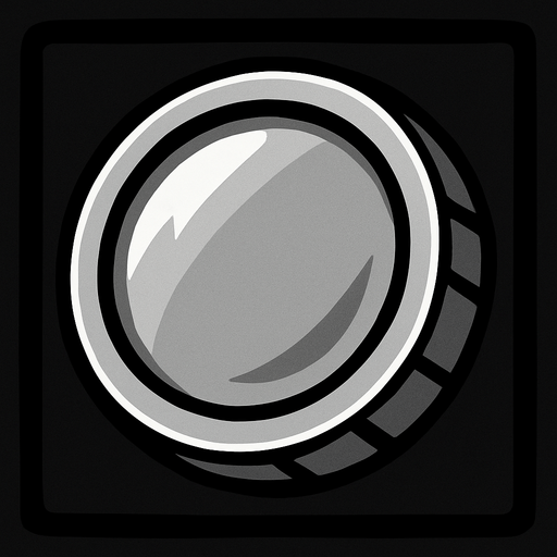 flat black framed silver coin
In-Game asset.  2d.  High contrast.  No shadows