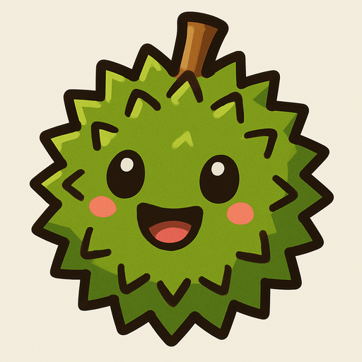 Durian with cute face.
In-Game asset.  2d.  High contrast.  No shadows