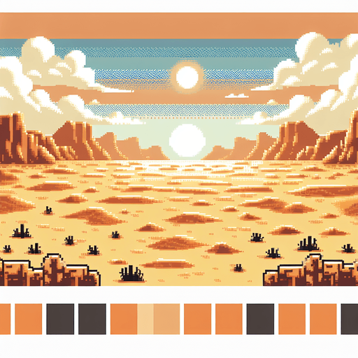 8-bit. Cartoon. landscape. desert. top-down view. no horizon. Single Game Texture. In-Game asset. 2d. Blank background. High contrast. No shadows.