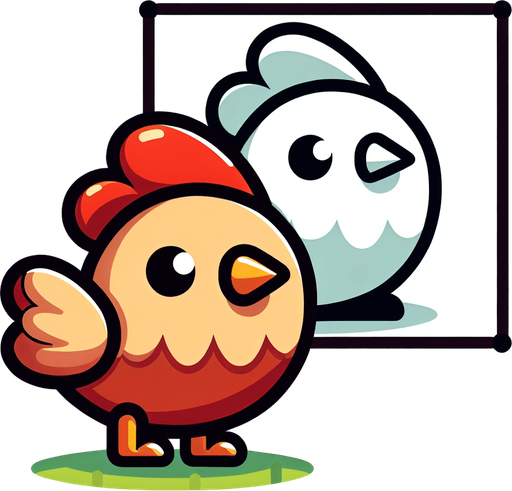 Cartoon chicken.
Single Game Texture.  In-Game asset.  2d.  Blank background.  High contrast.  No shadows