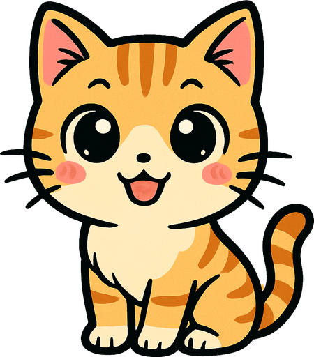 A cute manga style cat.
In-Game asset.  2d.  High contrast.  No shadows