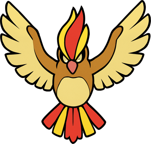 Pidgeot visto desde arriba.
In-Game asset.  2d.  High contrast.  No shadows