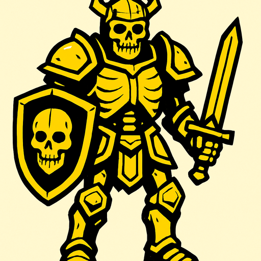 kalkanlı zırhlı iskelet.
In-Game asset.  2d.  High contrast.  No shadows