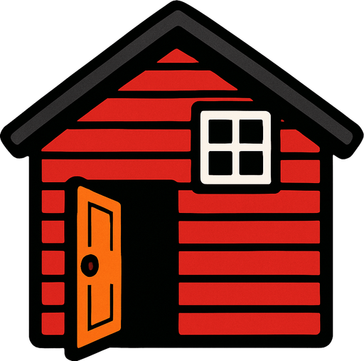 red house, open door looking left.
In-Game asset.  2d.  High contrast.  No shadows