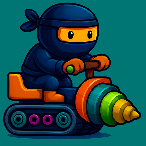 Same image of ninja with dig machine but with different colors for both. HD colors.