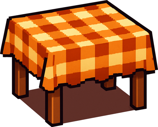 Una mesa con una funda estilo retro , pixelart.
In-Game asset.  2d.  High contrast.  No shadows
