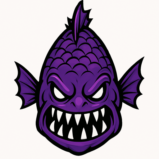a purple evil fish seen from top to bottom.
In-Game asset.  2d.  High contrast.  No shadows