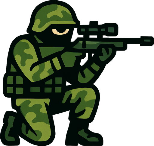 Sniper soilder.
In-Game asset.  2d.  High contrast.  No shadows