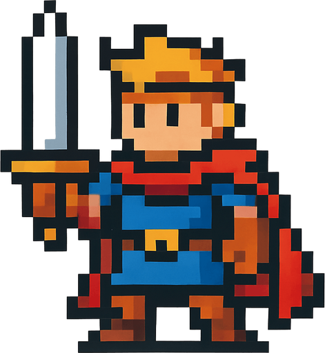 pixel art
Hero.
In-Game asset.  2d.  High contrast.  No shadows